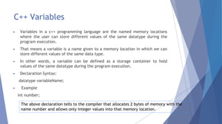 Keywords, identifiers ,datatypes in C++ | PPT