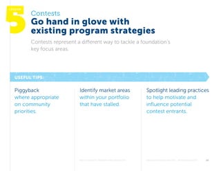 Why Contests Improve Philanthropy 	knightfoundation.org  #opencontests	 13 
Useful Tips:
lesson
Contests
Go hand in glove ...