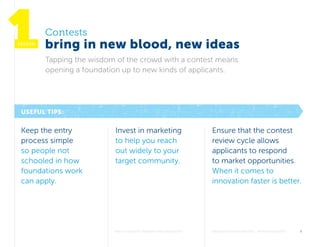 Why Contests Improve Philanthropy 	knightfoundation.org  #opencontests	 5 
Useful Tips:
lesson
Keep the entry
process simp...