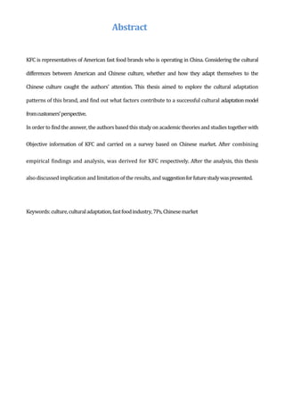 Kfc Abstract Project on KFC in words | DOCX