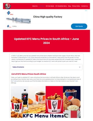 Exploring the Flavorful Diversity of KFC's Box Meal Menu in South