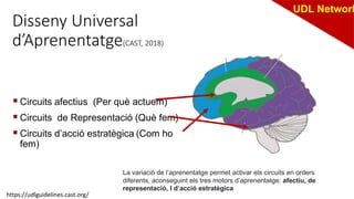 Disseny Universal
d’Aprenentatge(CAST, 2018)
https://udlguidelines.cast.org/
La variació de l’aprenentatge permet activar ...
