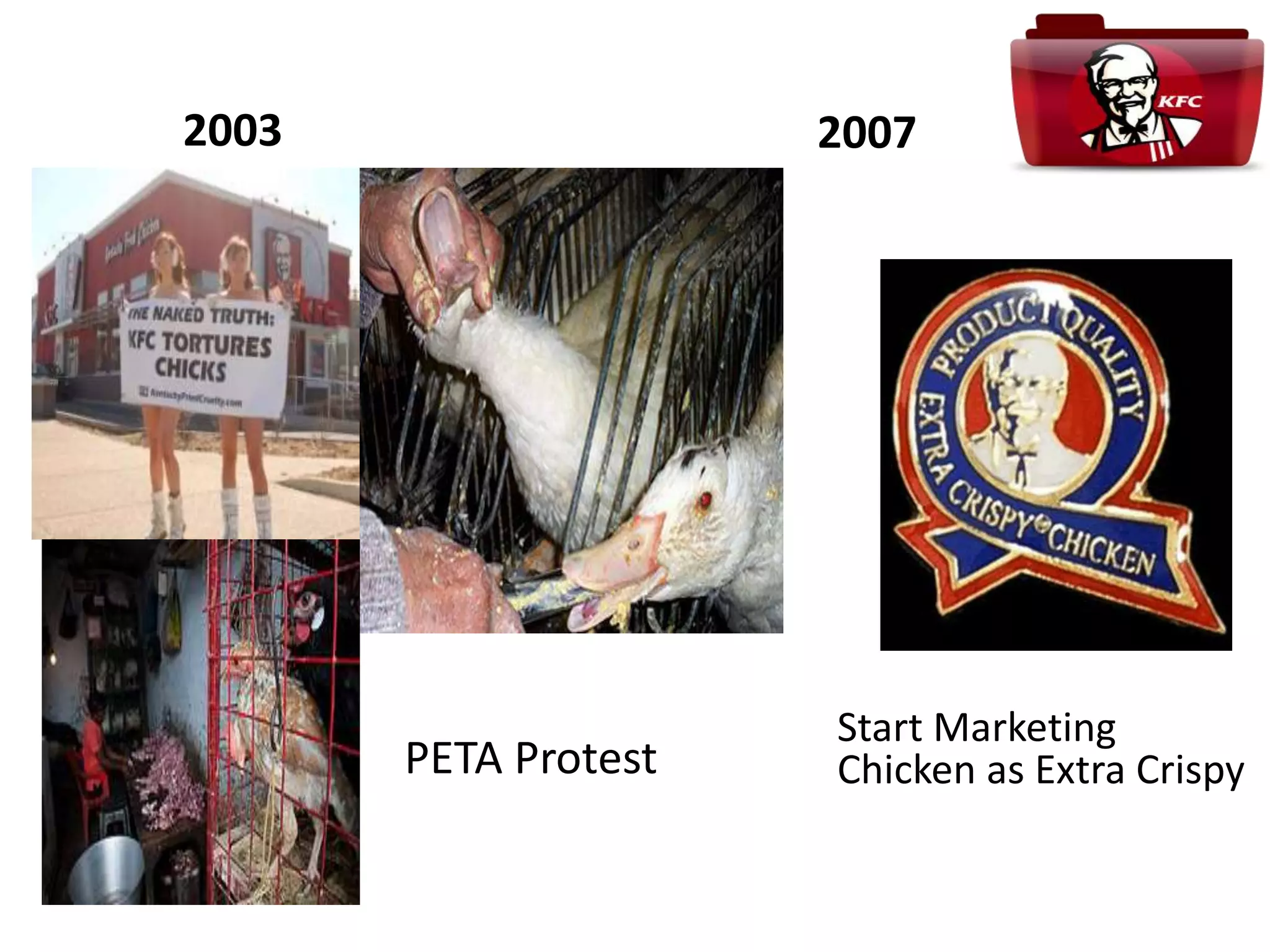 2003
Start Marketing
Chicken as Extra CrispyPETA Protest
2007
 