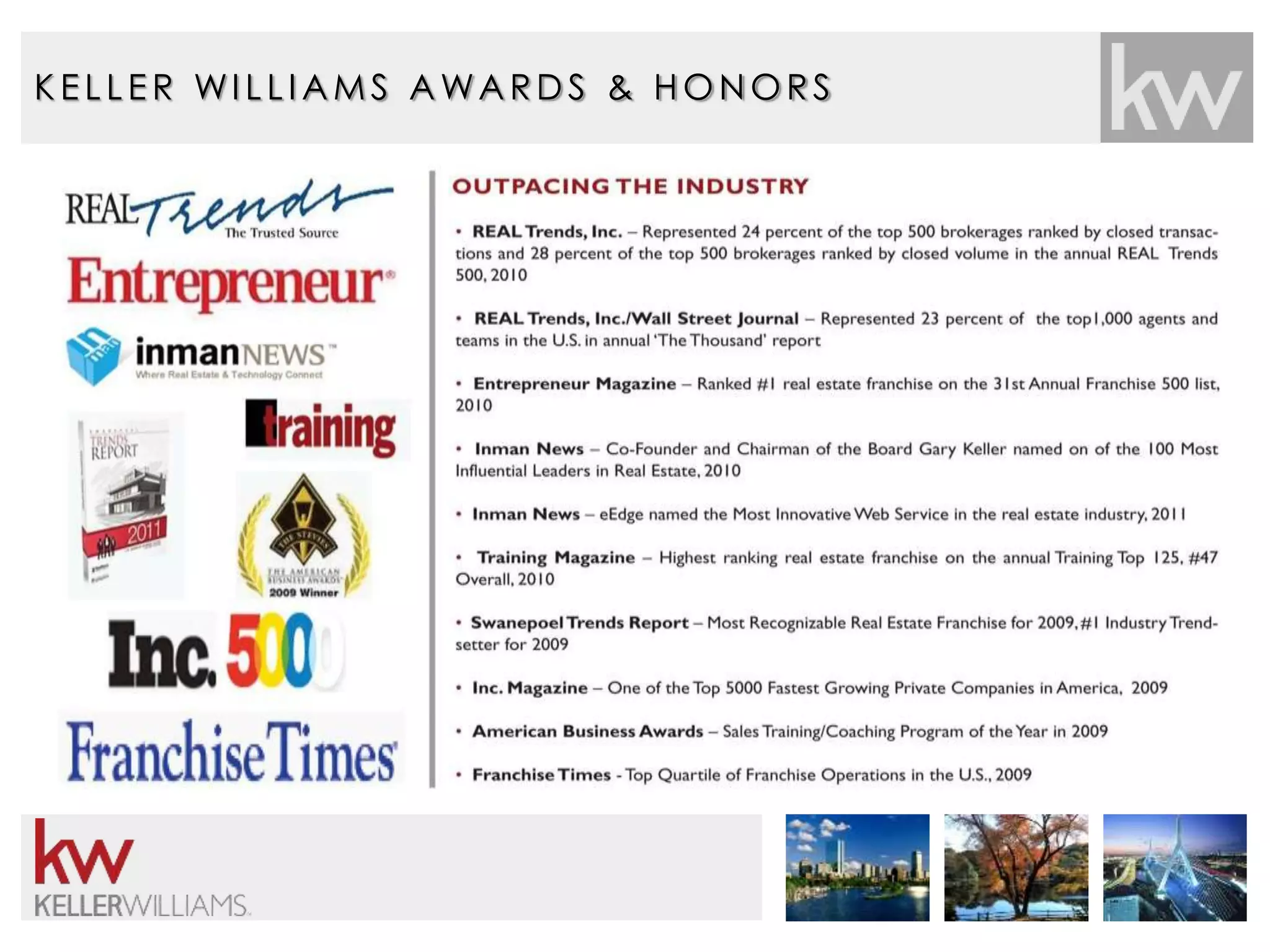 K E L L E R WI L L IAMS AWARDS & HONORS 
 