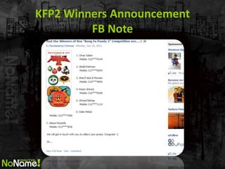 KFP2 Winners Announcement
         FB Note
 
