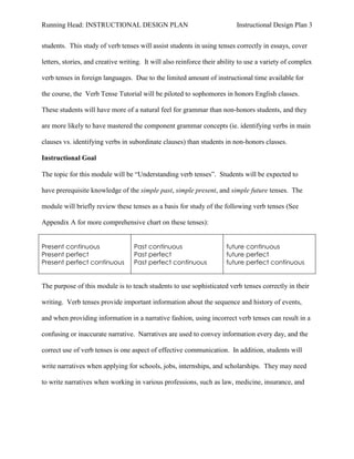 Instructional Design Plan - Moodle Verb Tense Tutorial