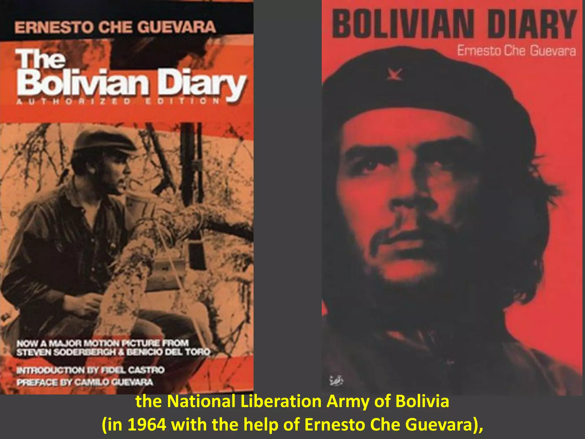 the National Liberation Army of Bolivia
(in 1964 with the help of Ernesto Che Guevara),
 