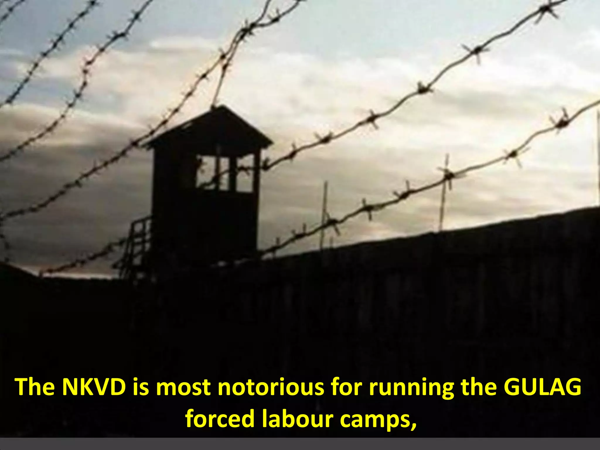 The NKVD is most notorious for running the GULAG
forced labour camps,
 