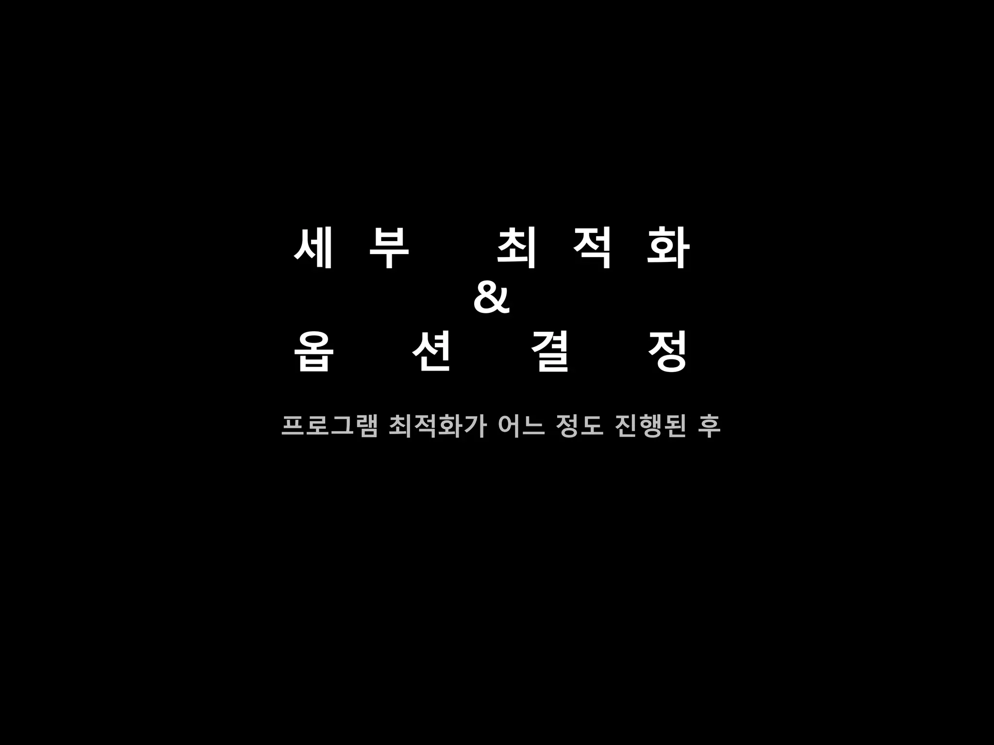 세 부      최 적 화
        &
옵     션   결  정
프로그램 최적화가 어느 정도 짂행된 후
 