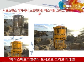 서브스턴스 디자이너 스트림라인 텍스처링 그리고 워크플로 
우 
*베이스메트리얼부터 도색으로 그리고 디테일 
 