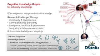 Page 12
KGs are proven to capture factual knowledge
Research Challenge: Manage
• Uncertainty & disagreement
• Varying sema...