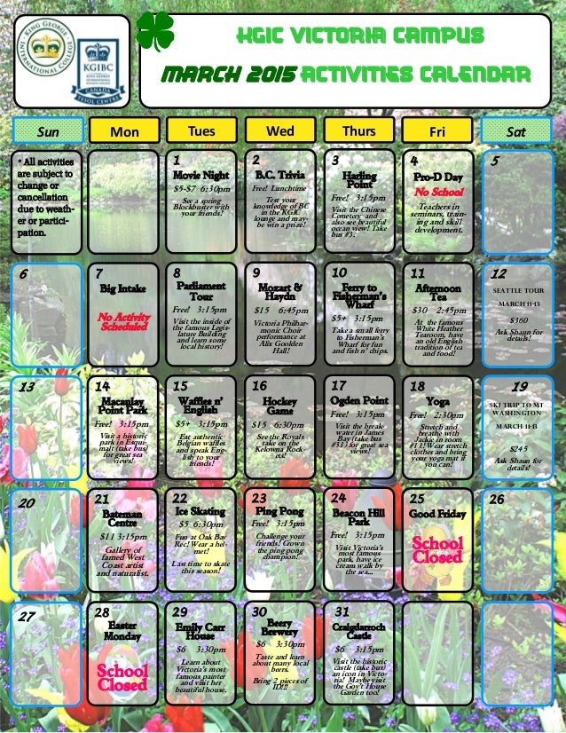 Kgic Victoria Activity Calendar 03 2016