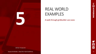 REAL WORLD
EXAMPLES
A walk through gridbuilder use cases
ODTUG • Kscope 18
Groovy Grid Builder – Deep Dive • Kyle Goodfriend 21
5
 