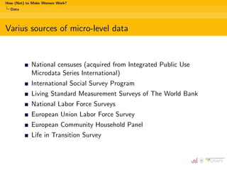 How (Not) to Make Women Work?
Data
Varius sources of micro-level data
National censuses (acquired from Integrated Public U...