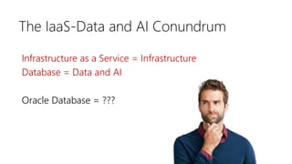 The IaaS-Data and AI Conundrum
Infrastructure as a Service = Infrastructure
Database = Data and AI
Oracle Database = ???
 