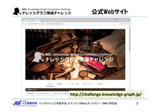 CC-BY4.0:人工知能学会 セマンティクWebとオントロジー（SWO）研究会
公式Webサイト
2
http://challenge.knowledge‐graph.jp/
 
