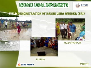 Field demonstration of Krishi usha Weeder (SRI)




MADHUBANI                               MUZAFFARPUR




                  PURNIA
                 Powerpoint Templates             Page 11
 
