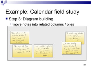 Example: Calendar field study
   Step 3: Diagram building
     move   notes into related columns / piles




                                                  82
 