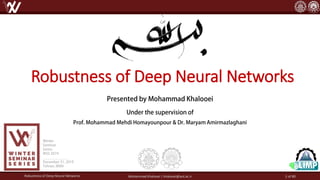 Robustness of Deep Neural Networks
Robustness of Deep Neural Networks Mohammad Khalooei | khalooei@aut.ac.ir 2 of 80
 