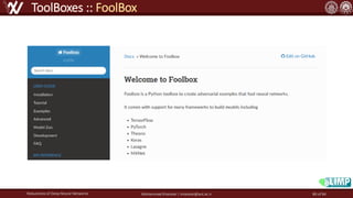 Robustness of Deep Neural Networks Mohammad Khalooei | khalooei@aut.ac.ir
ToolBoxes :: FoolBox
80 of 84
 
