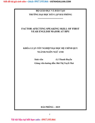 Khóa Luận Factor Afecting Speaking Skill Of First Year English Major At ...
