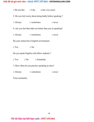 Khóa Luận Factor Afecting Speaking Skill Of First Year English Major At ...