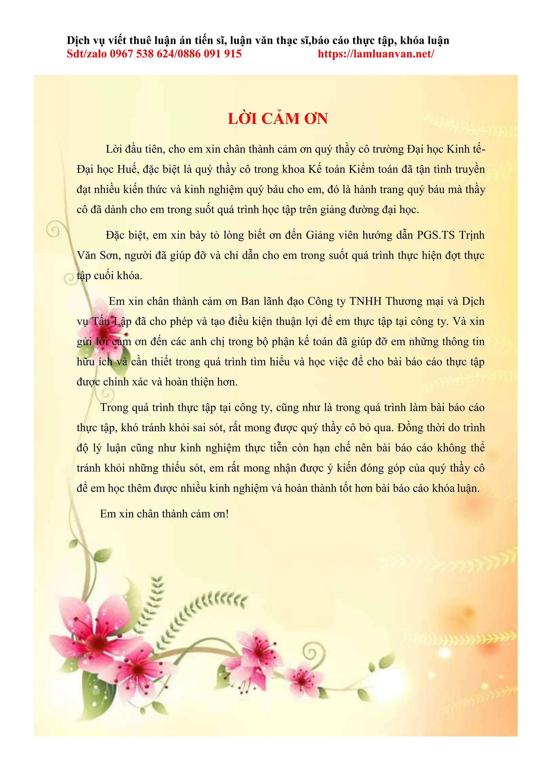 Đề Tài Khóa luận 2024 Thực trạng công tác kế toán thuế GTGT và thuế TNDN  tại Công ty TNHH Thương mại và Dịch vụ Tấn Lập | DOCX