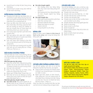 ■■ Các môn chuyên ngành:
̵̵ Với chương trình học bằng tiếng
Anh: Học hoàn toàn bằng tiếng Anh
từ năm 3
̵̵ Với chương trình học bằng tiếngViệt:
10 môn chuyên ngành học bằng
tiếng Anh.
■■ Các môn chuyên sâu:
̵̵ KiểmsoátchiphítrongDịchvụẩmthực
̵̵ Kiến thức các loại rượu
̵̵ Kế hoạch thiết kế nhà hàng
̵̵ Nhập môn Quản trị sự kiện
̵̵ Quản trị M.I.C.E
̵̵ Cung ứng dịch vụ ăn uống
BẰNG CẤP
Bằng Cử nhân ngành Quản trị Nhà hàng &
Dịch vụ Ăn uống (nằm trong hệ thống văn
bằng quốc gia).
CƠ HỘI LIÊN THÔNG & BẰNG THỨ 2
Sau khi tốt nghiệp, sinh viên có cơ hội lấy
bằng thứ 2 tại Đại học Hoa Sen, các ngành:
■■ Quản trị Dịch vụ Du lịch và Lữ hành, Quản
trị Khách sạn trong thời gian chỉ khoảng
từ 1 đến 1,5 năm.
■■ Ngôn ngữ Anh, Quản trị Kinh doanh...
hoặc bằng thứ 2 tại các trường quốc tế
như Vatel (theo chương trình lấy 2 bằng
của Đại học Hoa Sen và Vatel Sài Gòn),
Đại học Troyes – Pháp, v.v
Hoặc học tiếp các chương trình đào tạo bậc
cao hơn tại các trường trong và ngoài nước.
■■ Lập kế hoạch và tiếp thị bán hàng trong
nhà hàng;
■■ Lập kế hoạch cơ bản trong việc thiết kế
và vận hành nhà hàng.
ĐIỂM MẠNH CHƯƠNG TRÌNH
■■ Chương trình đào tạo xây dựng trên cơ
sở kế thừa truyền thống thương hiệu lâu
năm của ngành nhà hàng Hoa Sen và cập
nhật theo các xu hướng quốc tế.
■■ Được tạo điều kiện thực hành tại cơ sở
thực hành bếp, nhà hàng, quầy bar hiện
đại của Trường và nâng cao nghiệp vụ
qua các chuyến thực tế, tham quan các
nhà hàng, khách sạn, resort cao cấp.
■■ Chú trọng ngoại ngữ bên cạnh kiến thức
chuyên môn.
■■ Đội ngũ giảng viên giàu kinh nghiệm,
đồng thời nắm giữ vị trí quản lý tại nhiều
nhà hàng, khách sạn uy tín.
■■ Sinh viên được định hướng tư duy làm
chủ, tự xây dựng và quản lý nhà hàng của
riêng mình.
■■ Có cơ hội tham gia chương trình trao đổi
sinh viên với các trường đối tác ở Pháp,
Phần Lan, Thái Lan, v.v
NỘI DUNG CHƯƠNG TRÌNH
Thời gian đào tạo 4 năm, tương đương 146 tín
chỉ, chưa kể phần nội dung Giáo dục Thể chất
(135 tiết) và Giáo dục Quốc phòng (165 tiết),
bao gồm:
Kiến thức giáo dục đại cương
■■ Khoa học xã hội: Dẫn nhập phương pháp
nghiên cứu và các môn nhóm Văn hóa và
Tư tưởng và nhóm Các giá trị trong xã hội.
■■ Anh văn: EGC (420 tiết)
■■ Toán, Tin học, Khoa học tự nhiên, Công
nghệ môi trường, Kiến thức cơ sở.
■■ Ngoại ngữ 2 (Pháp/ Nhật/ Trung/ Hàn, v.v)
■■ Kiến thức bổ trợ tự do: Những xu hướng
đương đại trong ngành KS-NH, Kế hoạch
phát triển khách sạn, v.v.
Kiến thức giáo dục chuyên nghiệp:
■■ Các môn cơ sở: Tổng quan ngành DL và
KS-NH; Kinh tế học trong DL và KS-NH;
Nguyên lý kế toán; Thương mại điện tử
CƠ HỘI VIỆC LÀM
Sau khi tốt nghiệp, sinh viên có thể làm việc
trong lĩnh vực nhà hàng, khách sạn tiêu chuẩn
quốc tế, với các vị trí hoặc bộ phận như sau:
■■ Chuyên viên rượu vang
■■ Chuyên viên các món bánh Âu – Á – Việt
■■ Chuyên viên tổ chức sự kiện ẩm thực
■■ Chuyên viên bộ phận bếp
■■ Chuyên viên tư vấn, tổ chức và điều hành
các cơ sở dịch vụ ăn uống
■■ Chuyên viên làm việc trong ngành giáo dục
■■ Quản trị nhà hàng
■■ Quản trị dịch vụ ẩm thực
■■ Quản trị quầy bar
■■ Quản trị kinh doanh, Tiếp thị & chăm sóc
khách hàng
■■ Quản trị hành chánh văn phòng
■■ Quản trị nhân sự
ĐỐI TÁC CHIẾN LƯỢC
Các đối tác nhận sinh viên thực tập và
tuyển dụng khi tốt nghiệp:
IHG Thailand, Nikko, New World, Caravelle
Saigon Hotel, Intercontinental Asiana
(Saigon), Equatorial (HCMC), Pizza Hut,
Vietstar, SeaLinks, SaiGon Tourist, iVIVU.
com, Thanh Thanh Cong Tourist, Majestic
Saigon, Merperle Hon Tam Resort.
Thí sinh xem chi tiết thông tin tuyển sinh năm 2016 của
trường Đại học Hoa Sen tại: http://tuyensinh.hoasen.edu.vn
Quét QRCode
thêm thông tin
57
 