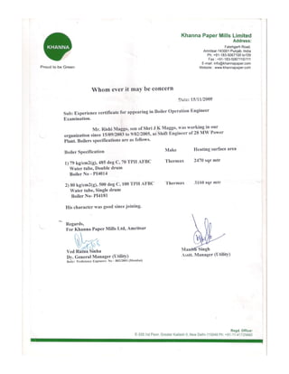 Khanna paper certificate for Boiler Operation Engineer 