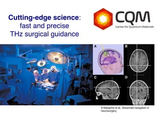 Cutting-edge science: 
fast and precise 
THz surgical guidance ! 
S.Nakajima et al., Advanced navigation in! 
neurosurgery! 
 