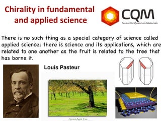 Chirality 
in 
fundamental 
and 
applied 
science 
There is no such thing as a special category of science called 
applied science; there is science and its applications, which are 
related to one another as the fruit is related to the tree that 
has borne it. 
51! 
Louis Pasteur! 
