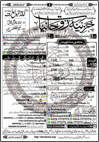Monthly Khazina-e-Ruhaniyaat Apr'23 (Vol.13, Issue 12)
