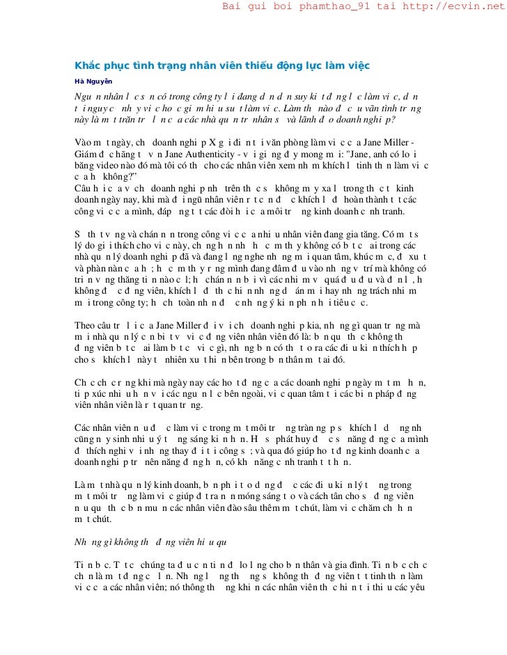Bai gui boi phamthao_91 tai http://ecvin.netKhắc phục tình trạng nhân viên thiếu động lực làm việcHà NguyễnNguồn nhân lực ...
