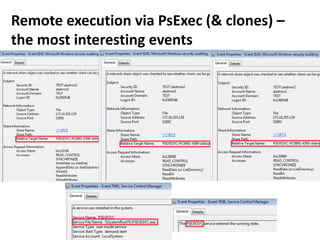 Remote execution via PsExec (& clones) –
the most interesting events
 