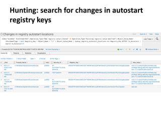 Hunting: search for changes in autostart
registry keys
 