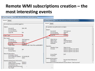 Remote WMI subscriptions creation – the
most interesting events
 