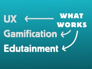 WHAT 
WORKS 
UX 
Gamification 
Edutainment 
