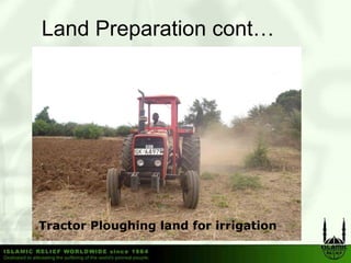 Land Preparation cont…
        p




Tractor Ploughing land for irrigation
 