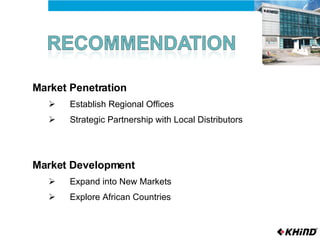 Market Penetration Establish Regional Offices Strategic Partnership with Local Distributors Market Development Expand into New Markets Explore African Countries 