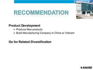 Product Development Produce New products Build Manufacturing Company In China or Vietnam Go for Related Diversification 