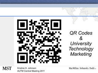 QR Codes &University Technology Marketing Kristine H. Johnson AUTM Central Meeting 2011 