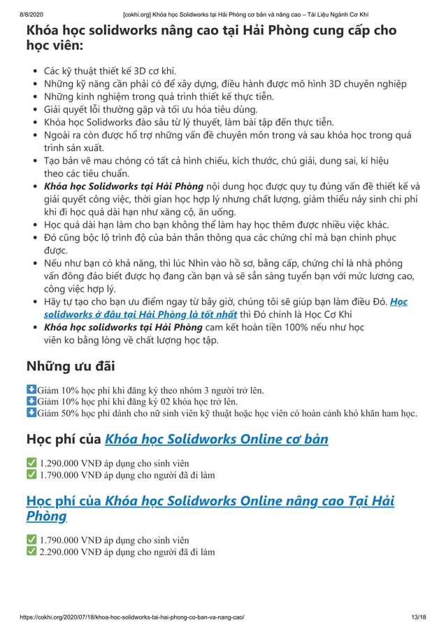 [cokhi.org] Khóa học Solidworks tại Hải Phòng cơ bản và nâng cao | PDF