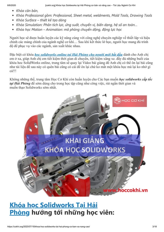 [cokhi.org] Khóa học Solidworks tại Hải Phòng cơ bản và nâng cao | PDF