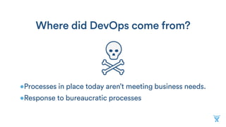 Where did DevOps come from?
•Processes in place today aren’t meeting business needs.
•Response to bureaucratic processes
 