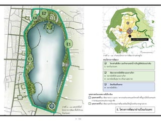 E1
E2
E3
E4
ภาพที่ ๓ – ๓๓ แสดงผังพื้นที่
โครงการการพัฒนาพื้นที่บริเวณ
บึงแก่นนคร
ภาพที่ ๓ – ๓๔ ต่าแหน่งโครงการการพัฒนาย่านเศรษฐกิจ
 โครงข่ำยสีเขียว และรักษำแหล่งน้ำ/ปรับภูมิทัศน์ถนนน่ำเดิน
E1 รอบบึงแก่นนคร
 พัฒนำตลำดนัดสีเขียวและลำนกีฬำ
E2 ตลาดนัดสีเขียวและลานกีฬา
E3 ตลาดนัดเพื่อสุขภาพ (เป็นลานสุขภาพ)
 จัดเตรียมที่จอดรถ
E4 ตลาดนัดสีเขียว
สรุปโครงกำรพัฒนำ
ยุทธศำสตร์ที่ ๔. พัฒนาระบบ Logistic ระบบขนส่งมวลชนและโครงสร้างพื้นฐานให้เป็นนครแห่ง
การลงทุนและนครแห่งการอยู่อาศัย
ยุทธศำสตร์ที่ ๕. พัฒนาและรักษาคุณภาพสิ่งแวดล้อมให้อยู่ในระดับมาตรฐานสากล
ยุทธศำสตร์ของเทศบำลที่เกี่ยวข้อง
E. โครงกำรพัฒนำย่ำนบึงแก่นนคร
๓ - ๒๔
 