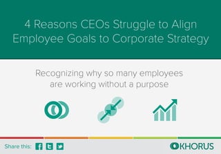 4 Reasons CEOs Struggle to Align
Employee Goals to Corporate Strategy
Recognizing why so many employees
are working without a purpose
Share this:
 