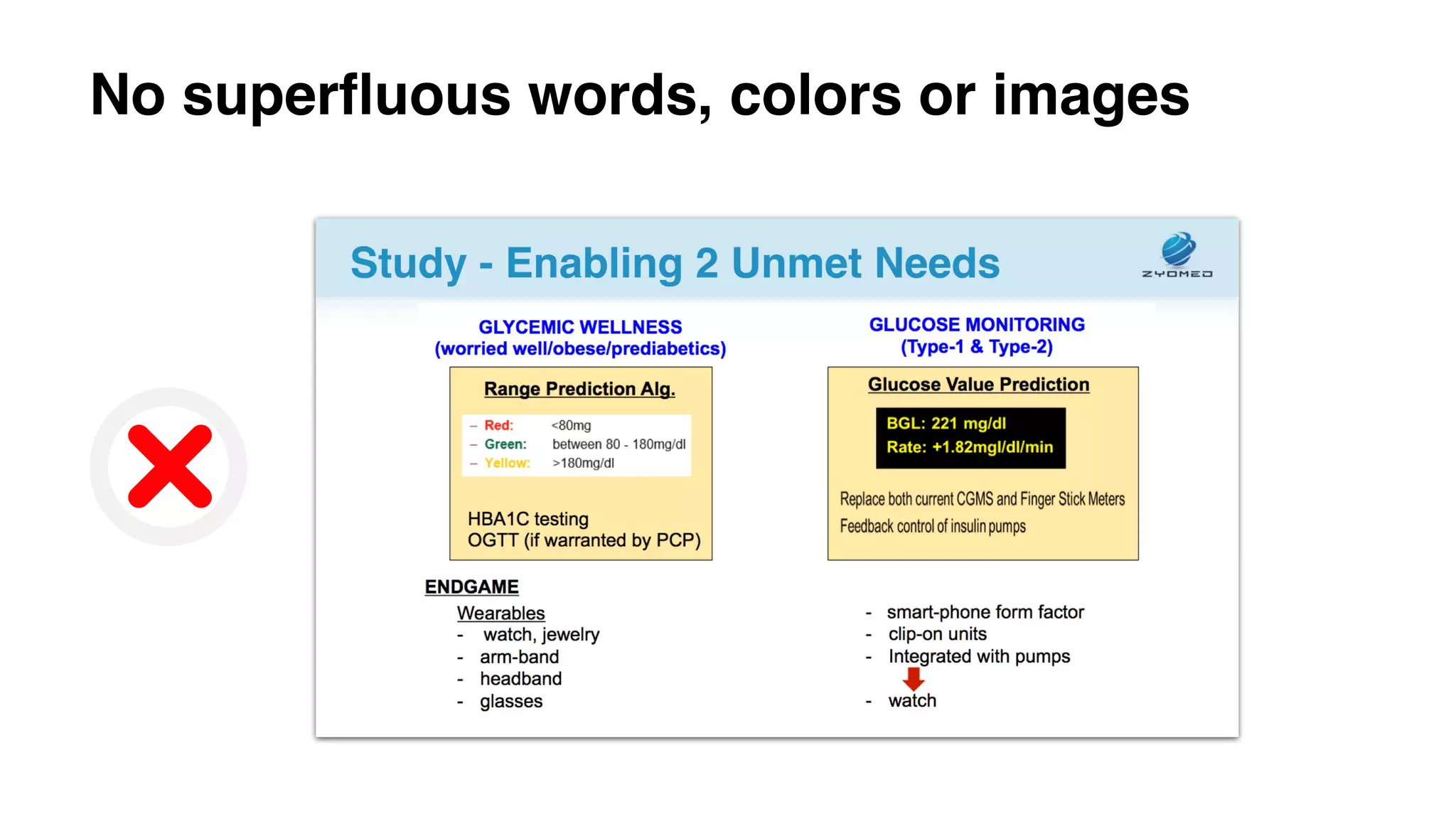 No superfluous words, colors or images
 