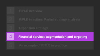 RIFLE overview
RIFLE in action: Market strategy analysis
Expansion strategy
Financial services segmentation and targeting
...