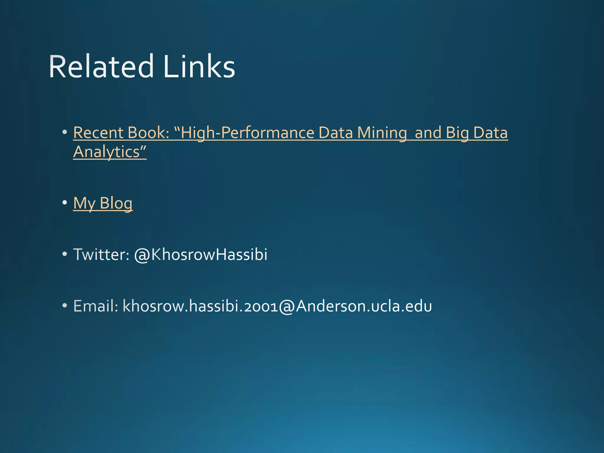 Recent Book: “High-Performance Data Mining and Big Data
Analytics”
My Blog
 