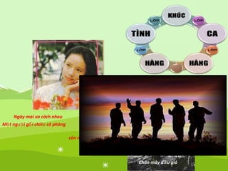 còn người góc núi ven rừng
Chân mây đ u gióầ
Một người g i chiố ếc cô phòng
Ngày mai xa cách nhau
 